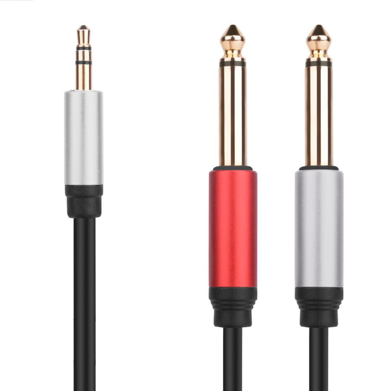 Audio kabel 3,5 mm na dva 6,35 mm mono muška konektora, za mikrofon i računalni miks, zlatno prekriveno jezgro od bakra, PVC izolacija