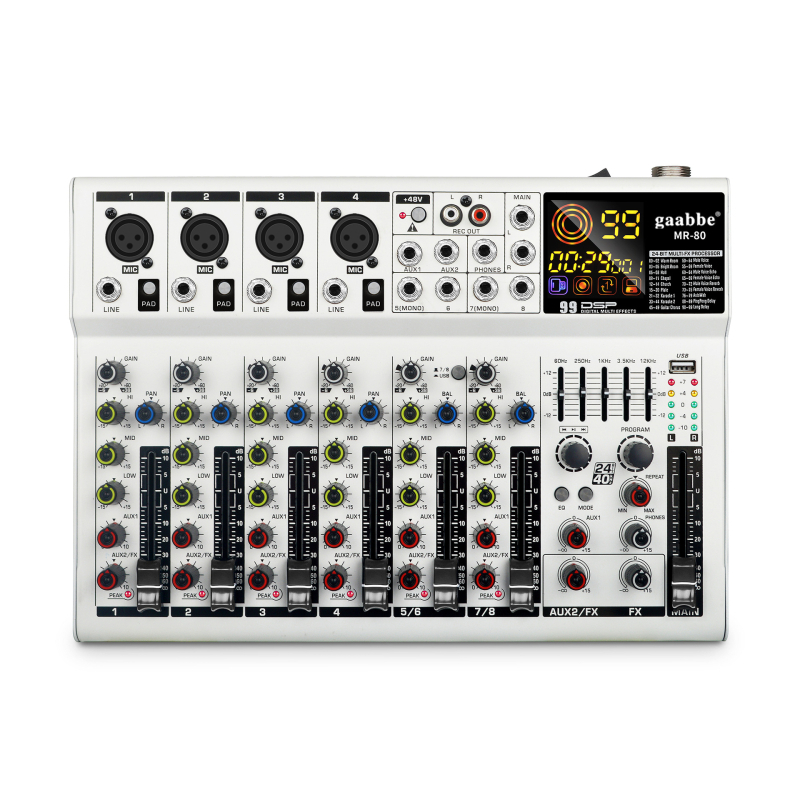 Gabby Electronics MR-60: mixer audio profesional 6/8 canale cu efecte, Bluetooth și USB | 50W