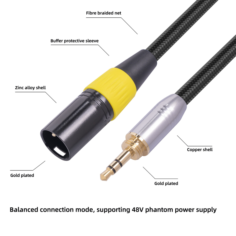 Audio kabel 3,5 mm na XLR 3-pinski muški, zlatim premazom, bakreno jezgro, Rexlis SB423XK108-03