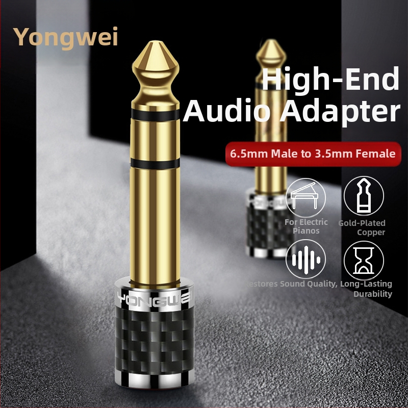 Yongwei adaptér z čistého medi 6,5–3,5 mm, 3,5 mm samica na 6,35 mm samec, pre audio/video, elektronická klávesnica, mikrofón, slúchadlá, RoHS