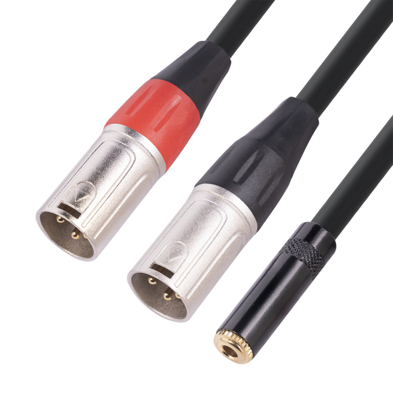 REXLIS TC227YXK402-03: Audio adapter 3,5 mm ženski na dvostruki XLR muški, metalno kućište, pozlaćeno, trožilni bakreni vodnik, linija signala