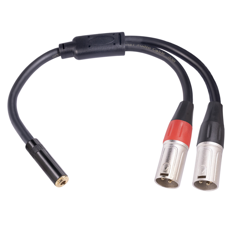 REXLIS TC227YXK402-03: Audio adapter 3,5 mm ženski na dvostruki XLR muški, metalno kućište, pozlaćeno, trožilni bakreni vodnik, linija signala