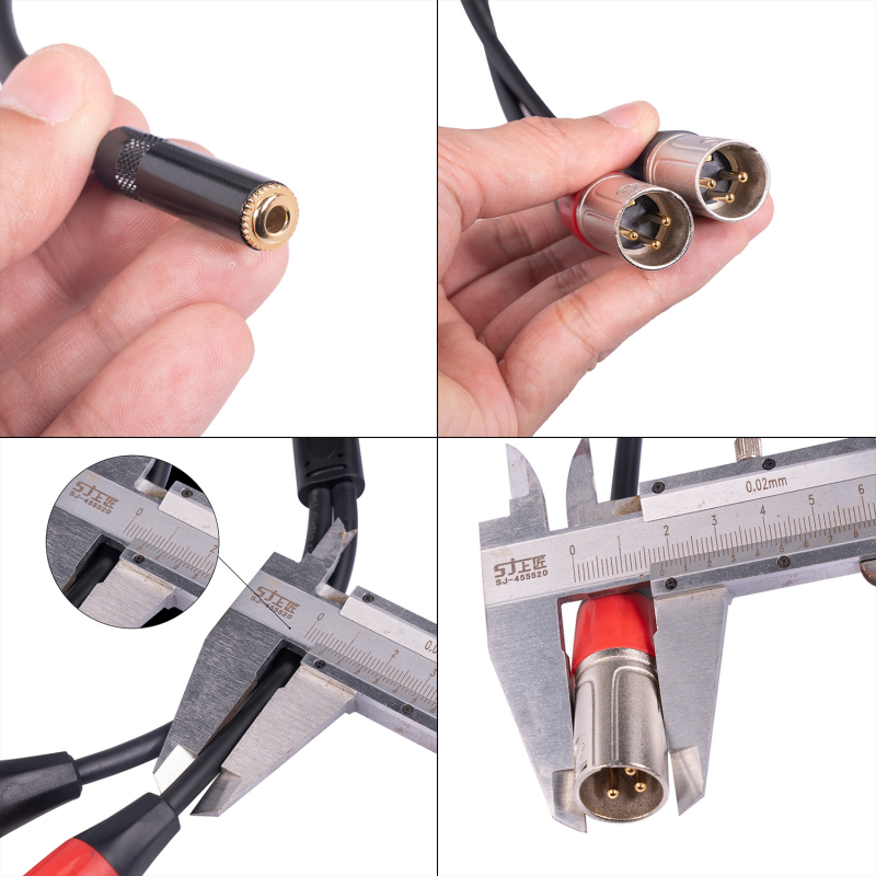 REXLIS TC227YXK402-03: Audio adapter 3,5 mm ženski na dvostruki XLR muški, metalno kućište, pozlaćeno, trožilni bakreni vodnik, linija signala