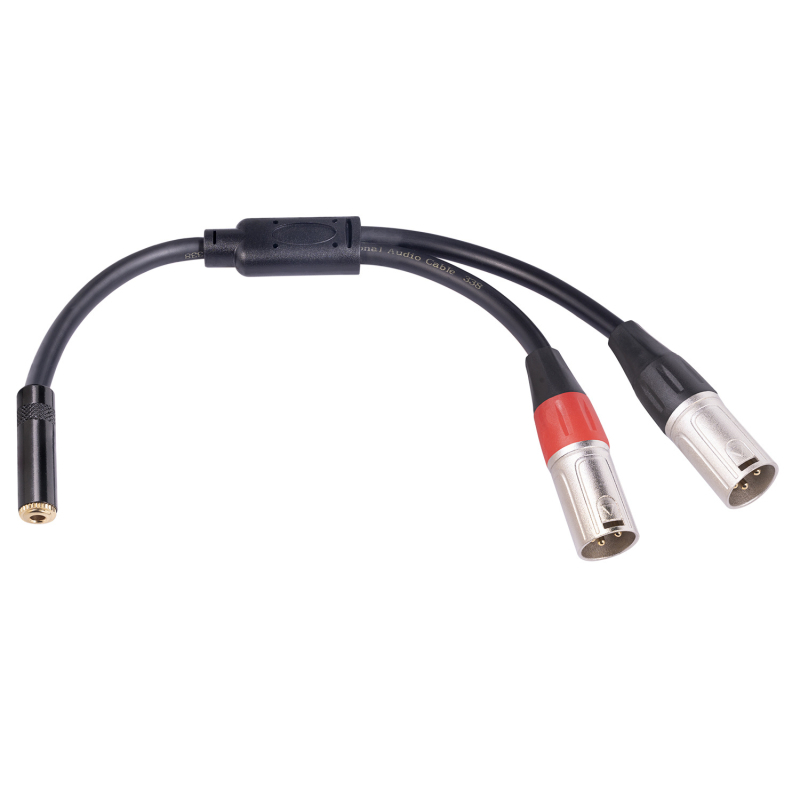 REXLIS TC227YXK402-03: Audio adapter 3,5 mm ženski na dvostruki XLR muški, metalno kućište, pozlaćeno, trožilni bakreni vodnik, linija signala
