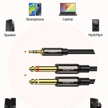 Cablu audio YHT, 3,5 mm la 6,5 mm, splitter în formă Y, conectori 1/4" și 1/8" — pentru amplificator, căști, placa de sunet, DVD, mixer