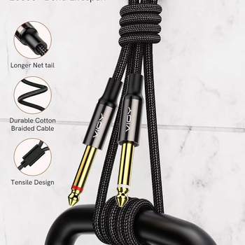 Cablu audio YHT, 3,5 mm la 6,5 mm, splitter în formă Y, conectori 1/4" și 1/8" — pentru amplificator, căști, placa de sunet, DVD, mixer