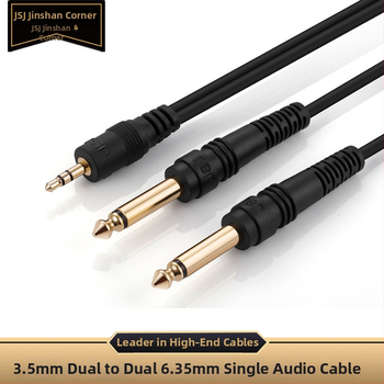 JSJ 3,5 mm na dvojitý 6,35 mm audio kábel, ľavý a pravý kanál, RoHS certifikát, PVC plášť