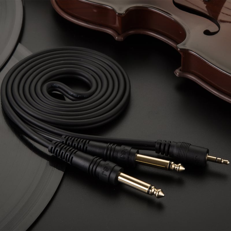 JSJ 3,5 mm na dvojitý 6,35 mm audio kábel, ľavý a pravý kanál, RoHS certifikát, PVC plášť