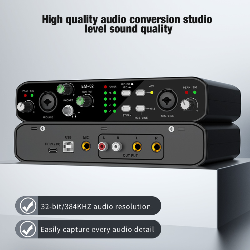 DIYO Külső USB hangkártya – professzionális, drivert nem igényel, élő közvetítésre és karaoke-ra, magas mintavételi frekvencia, kompakt keverő