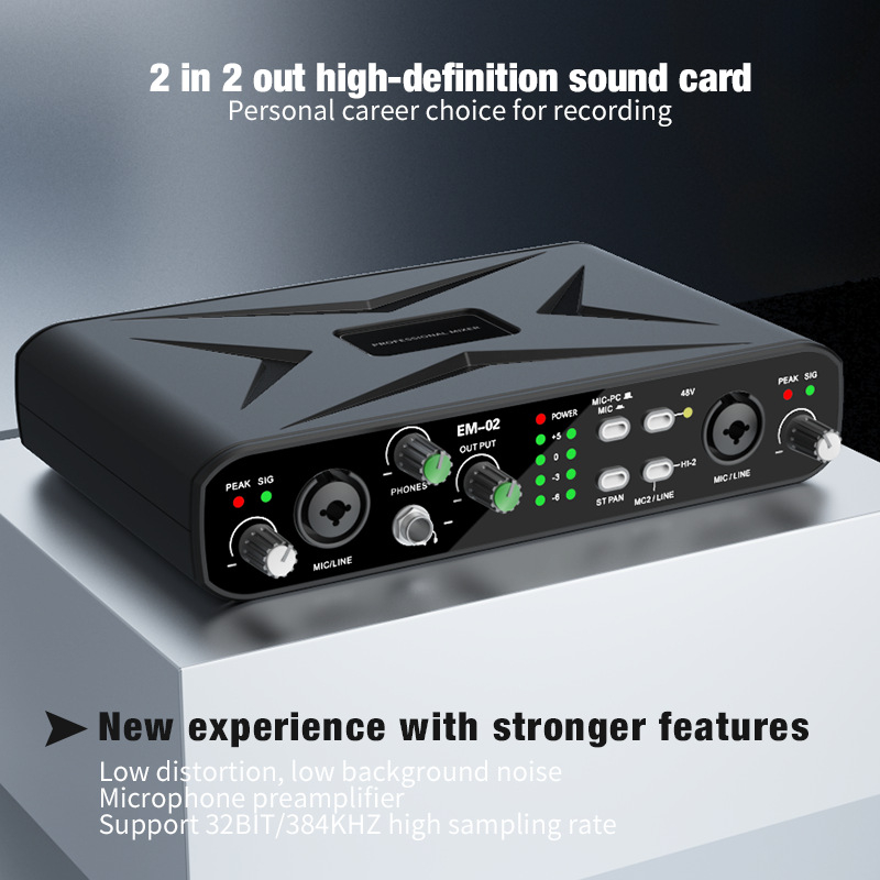 DIYO Külső USB hangkártya – professzionális, drivert nem igényel, élő közvetítésre és karaoke-ra, magas mintavételi frekvencia, kompakt keverő
