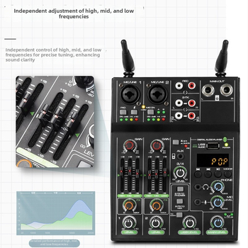 Mixer cu 4 canale, microfon wireless, interfață audio USB pentru calculator, înregistrare, setup compact pentru streaming live cu reverb Bluetooth