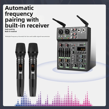 Mixer cu 4 canale, microfon wireless, interfață audio USB pentru calculator, înregistrare, setup compact pentru streaming live cu reverb Bluetooth