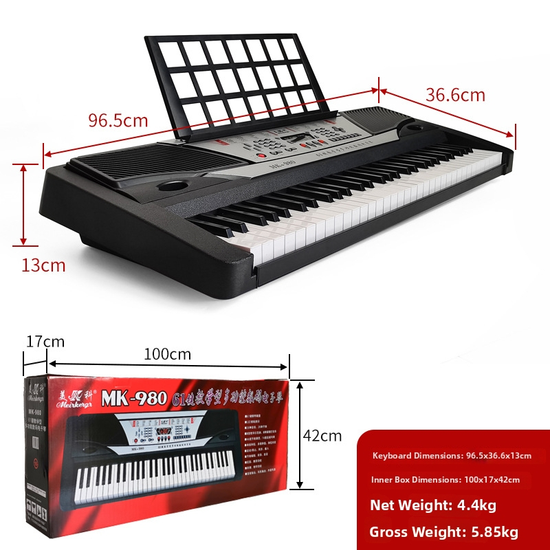 Meike MK980 61‑klávesová prenosná klávesnica s až 99 tónmi a menej než 10 demo skladieb