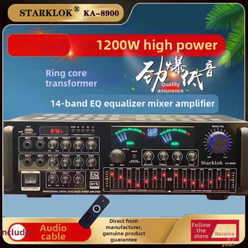 Starklok KA8900 Štvorkanálový domáci karaoke zosilňovač s viacstupňovým EQ, 1000 W, 4–16 Ω, 20–20 kHz