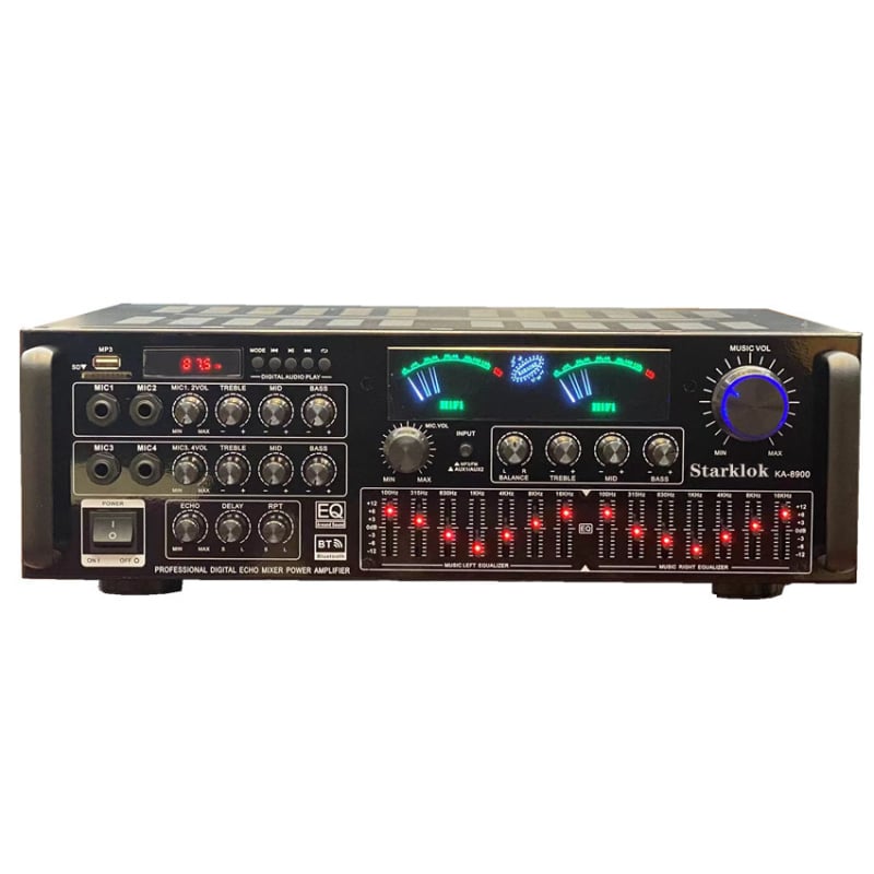 Starklok KA8900 Τετρακαναλικός οικιακός ενισχυτής karaoke με τετραβάθμιο ισορροπημένο EQ, ισχύς 1000W, 4–16 Ω, 20–20 kHz
