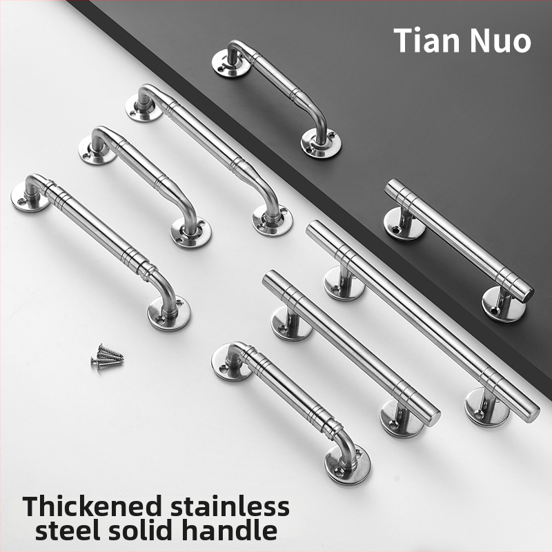 Nerđajući čelična čvrsta ručka za vrata – debeli dizajn; Model: Tn-stainless steel solid handle; pogodna za drvena vrata, velika željezna i nerđajuća čelična vrata; Stil: moderni minimalizam; Obrada: struganje, četkanje, poliranje