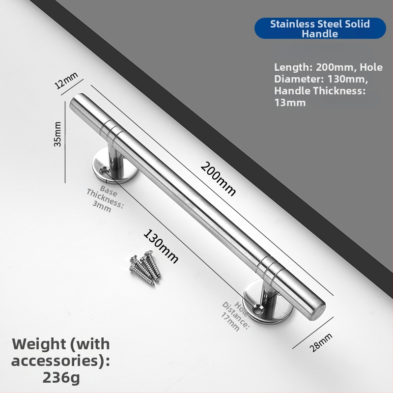Nerđajući čelična čvrsta ručka za vrata – debeli dizajn; Model: Tn-stainless steel solid handle; pogodna za drvena vrata, velika željezna i nerđajuća čelična vrata; Stil: moderni minimalizam; Obrada: struganje, četkanje, poliranje