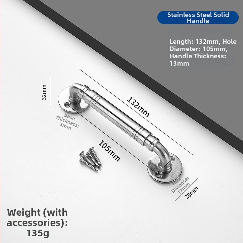 Nerđajući čelična čvrsta ručka za vrata – debeli dizajn; Model: Tn-stainless steel solid handle; pogodna za drvena vrata, velika željezna i nerđajuća čelična vrata; Stil: moderni minimalizam; Obrada: struganje, četkanje, poliranje
