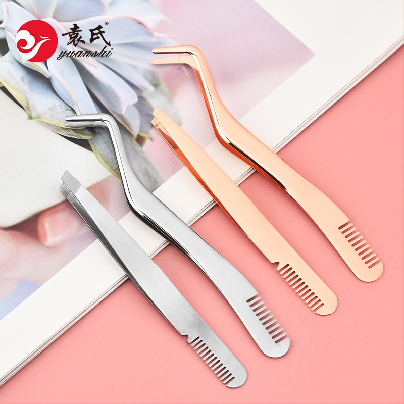 Nerezové pinzety na mihalnice s kefkou – nástroj na predĺženie mihalníc, kozmetický nástroj, neelektrický