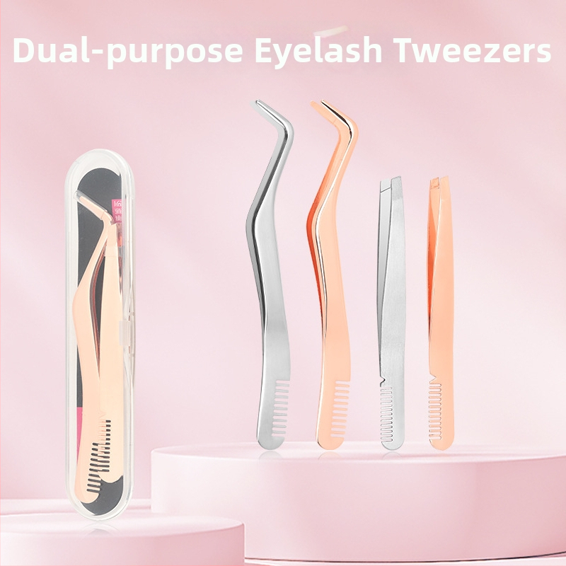 Nerezové pinzety na mihalnice s kefkou – nástroj na predĺženie mihalníc, kozmetický nástroj, neelektrický