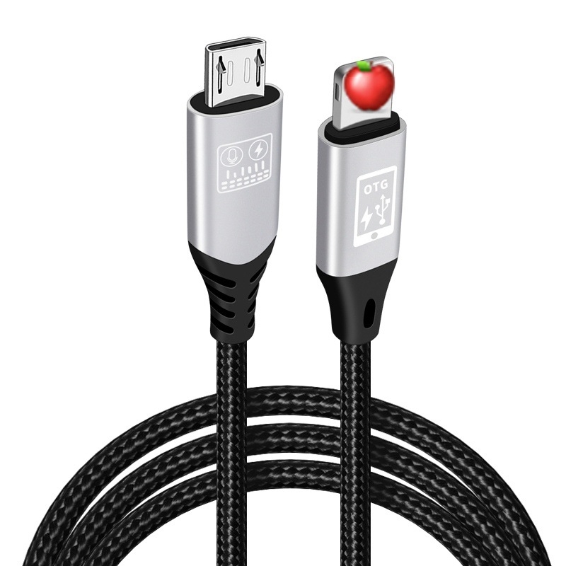 OTG zvukový kábel s Android v8 rozhraním, kompatibilný s Apple Lightning, jadro vodiča z nylónu, vodič zo zliatiny