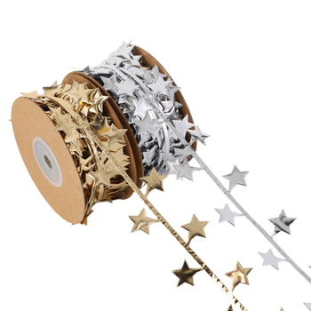 Poliészter ajándék szalag ultrahangos domborítással, karácsonyfa és ötágú csillag díszítéssel