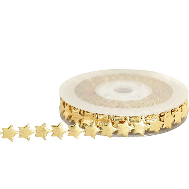 Poliészter ajándék szalag ultrahangos domborítással, karácsonyfa és ötágú csillag díszítéssel