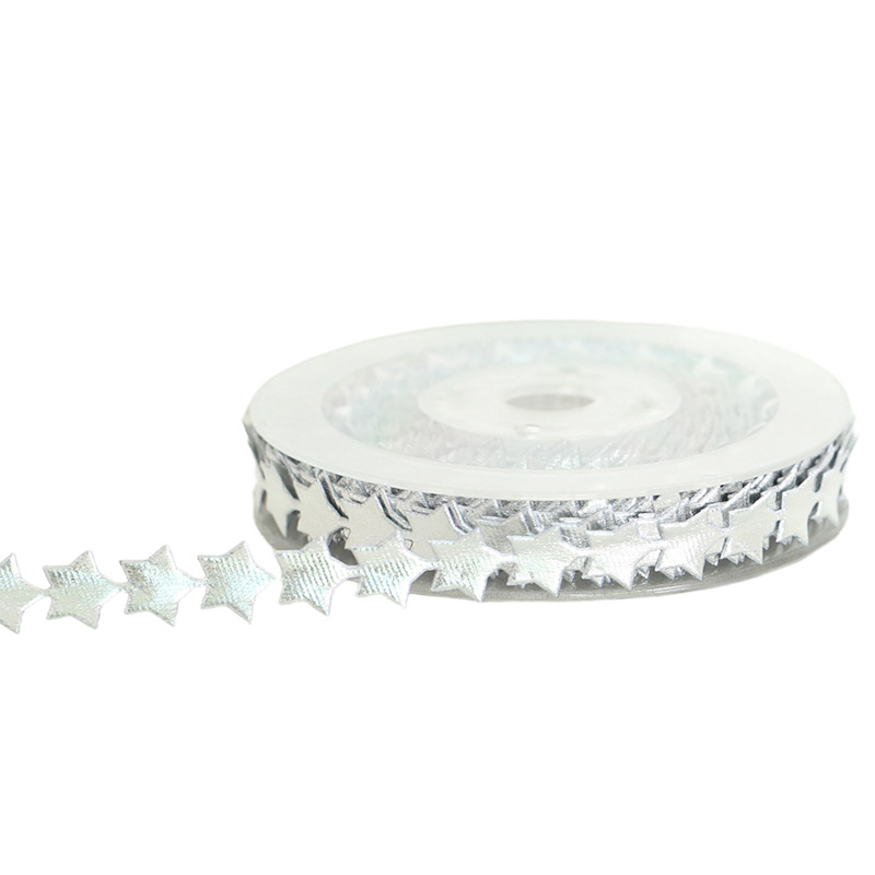 Poliészter ajándék szalag ultrahangos domborítással, karácsonyfa és ötágú csillag díszítéssel
