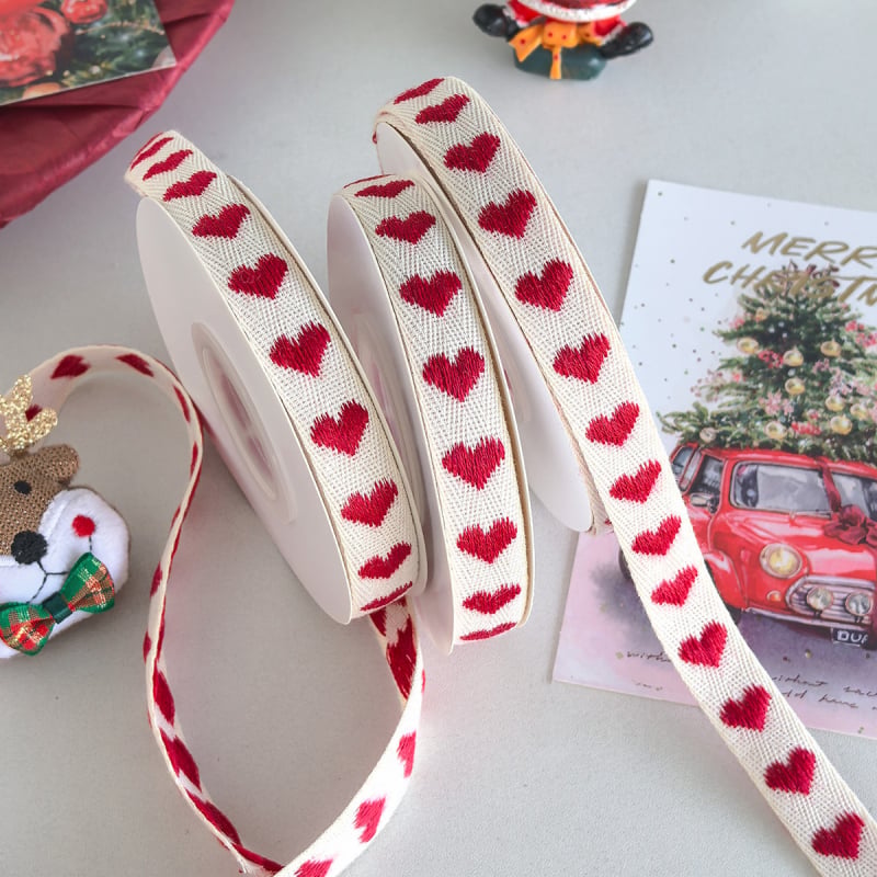 Nice Webbing Ručno izrađena pamučna vrpca s izvezenim srcem za pakiranje poklona, DIY božićna dekoracija