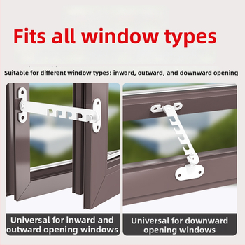 Detská bezpečnostná západka na okná – bez vrtania, odolná voči vetru, obmedzovač otvorenia vnútorného/vonkajšieho s háčikom a sponou – univerzálny model