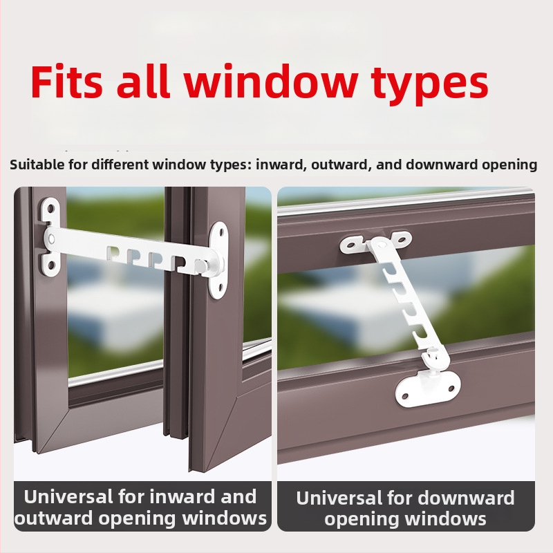 Detská bezpečnostná západka na okná – bez vrtania, odolná voči vetru, obmedzovač otvorenia vnútorného/vonkajšieho s háčikom a sponou – univerzálny model