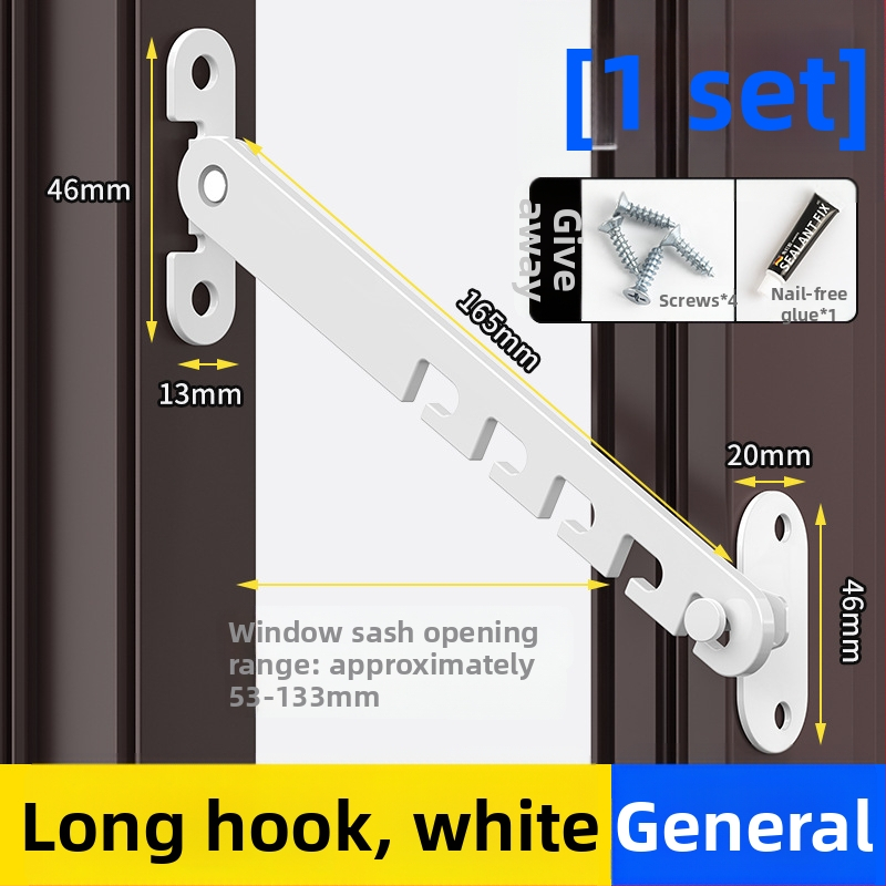 Detská bezpečnostná západka na okná – bez vrtania, odolná voči vetru, obmedzovač otvorenia vnútorného/vonkajšieho s háčikom a sponou – univerzálny model