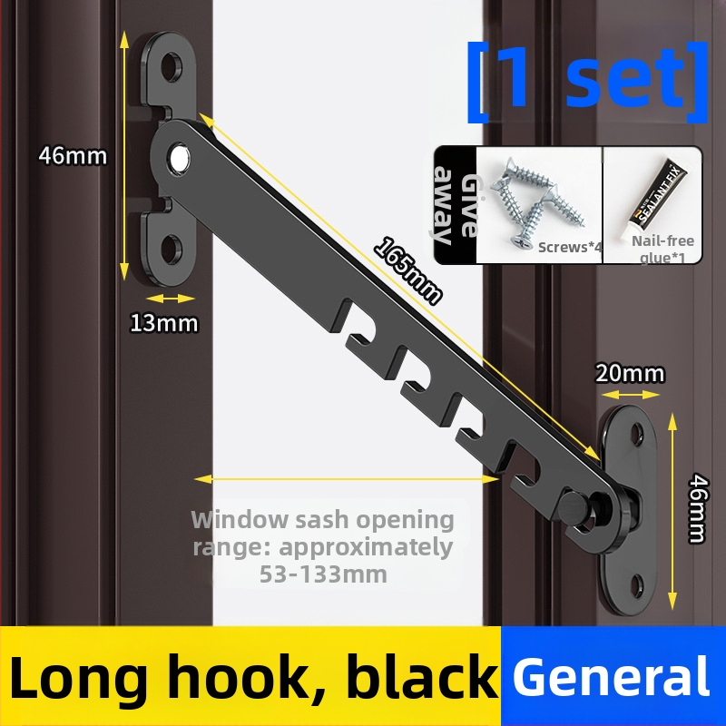 Detská bezpečnostná západka na okná – bez vrtania, odolná voči vetru, obmedzovač otvorenia vnútorného/vonkajšieho s háčikom a sponou – univerzálny model