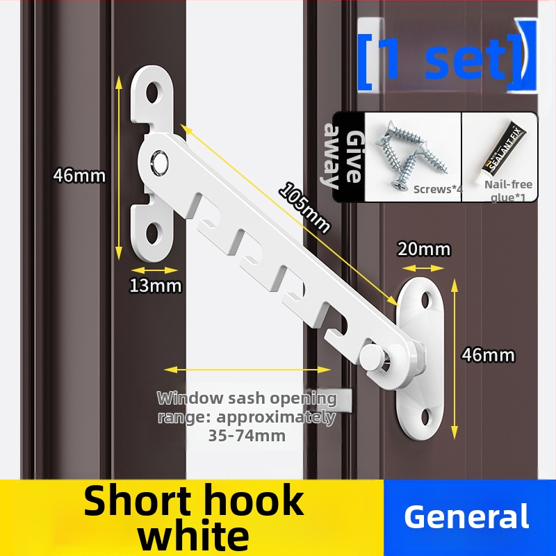 Detská bezpečnostná západka na okná – bez vrtania, odolná voči vetru, obmedzovač otvorenia vnútorného/vonkajšieho s háčikom a sponou – univerzálny model