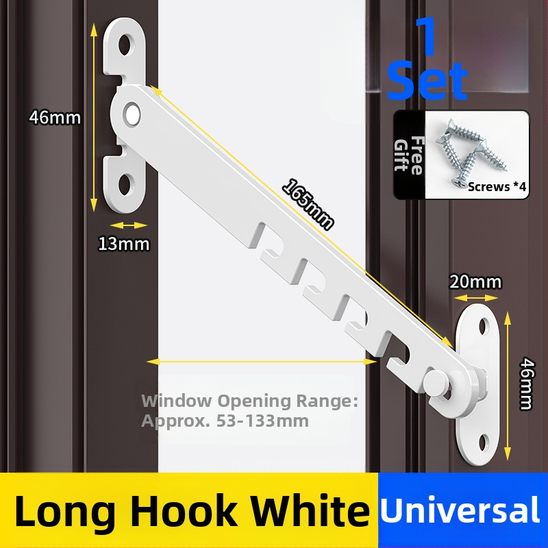 Detská bezpečnostná západka na okná – bez vrtania, odolná voči vetru, obmedzovač otvorenia vnútorného/vonkajšieho s háčikom a sponou – univerzálny model