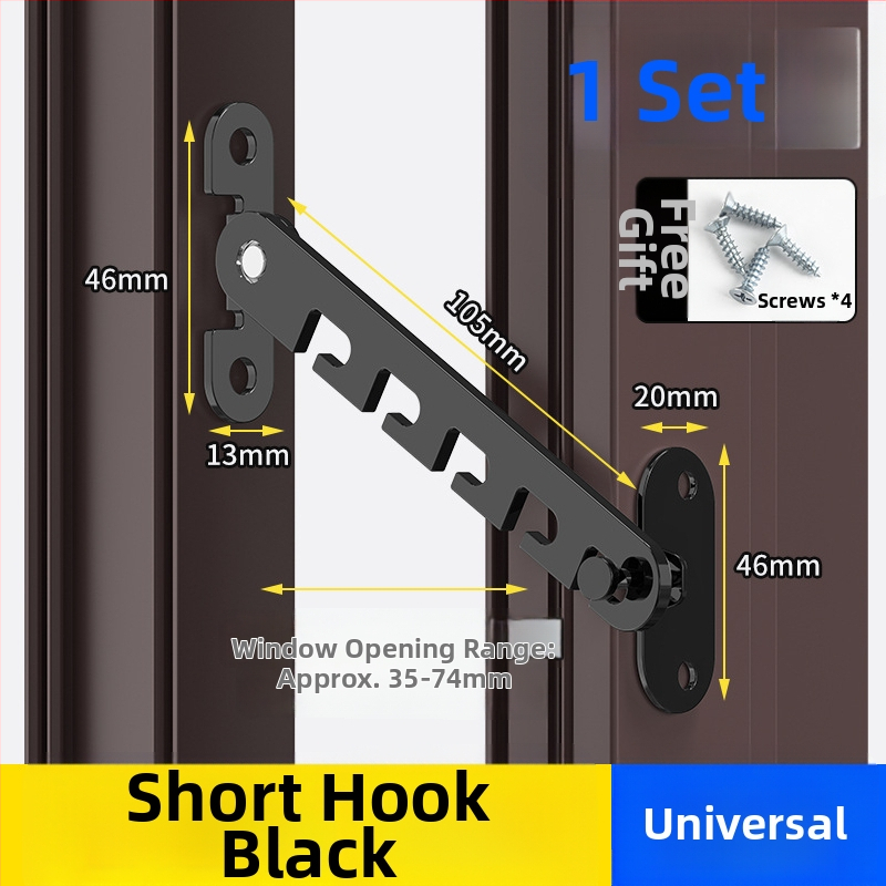 Detská bezpečnostná západka na okná – bez vrtania, odolná voči vetru, obmedzovač otvorenia vnútorného/vonkajšieho s háčikom a sponou – univerzálny model