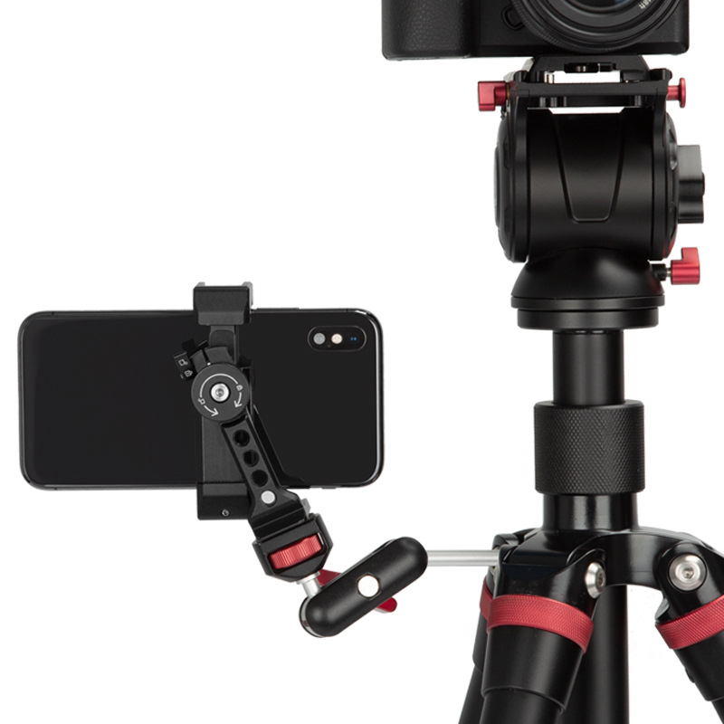 Manizek-201 Clips pentru telefon cu eliberare rapidă pentru telefoane mobile, aliaj de aluminiu, rotire la 360°, port universal pentru șurub 3/8, încărcare până la 2 kg