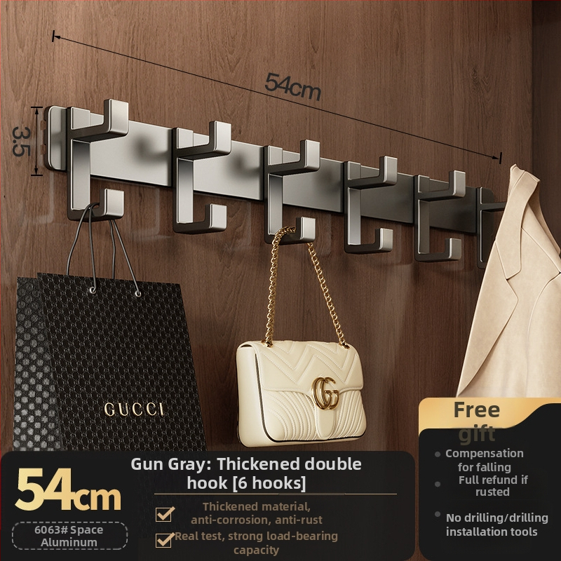 Nástenný vešiak na šaty — model Fjdtdygg, Space hliník, povrch: vypaľovaná farba, na dvere a šatník, moderná jednoduchosť, ľahký luxus