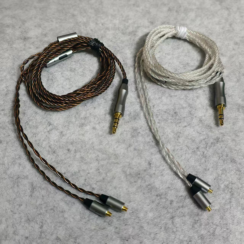 MMCX kabel za slušalice — ručno pletena srebrno pokovana bakrena žica, 4 vodova, 32 jezgara, 3,5 mm priključak
