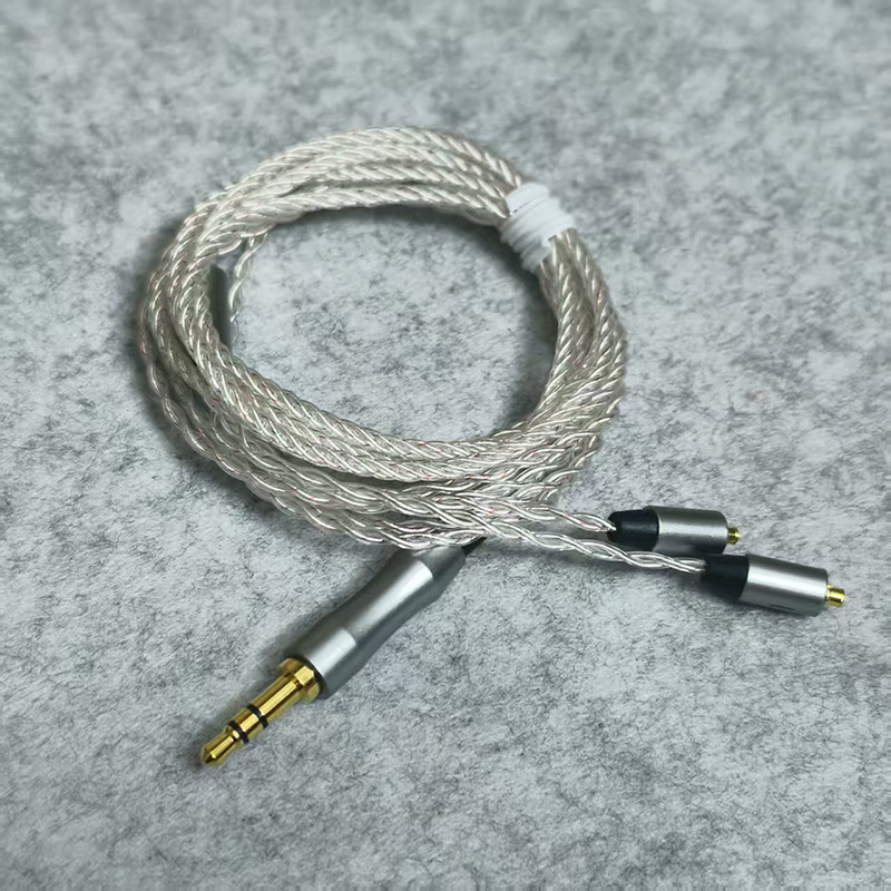 MMCX kabel za slušalice — ručno pletena srebrno pokovana bakrena žica, 4 vodova, 32 jezgara, 3,5 mm priključak