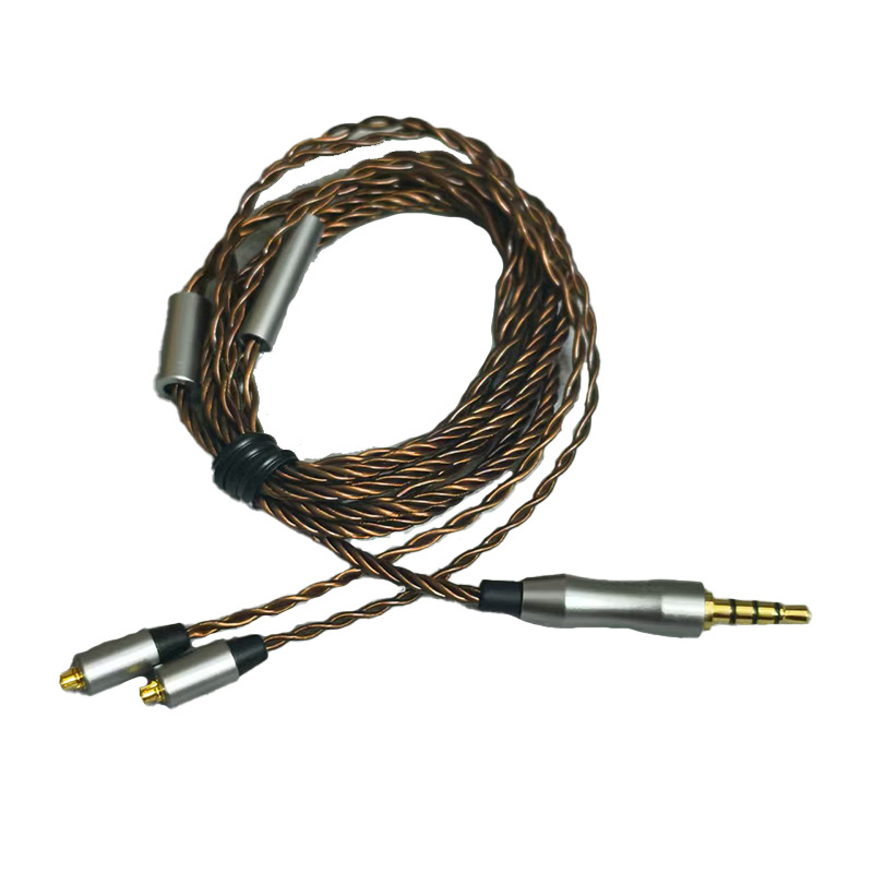 MMCX kabel za slušalice — ručno pletena srebrno pokovana bakrena žica, 4 vodova, 32 jezgara, 3,5 mm priključak
