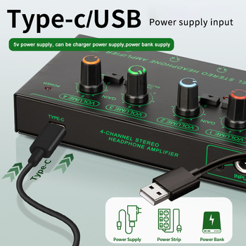 Amplificator pentru căști XTUGA EH04/EH06, 4 canale / 6 canale Monitor, Audio profesional, Carcasă metalică, Intrări 3,5 mm și 6,35 mm