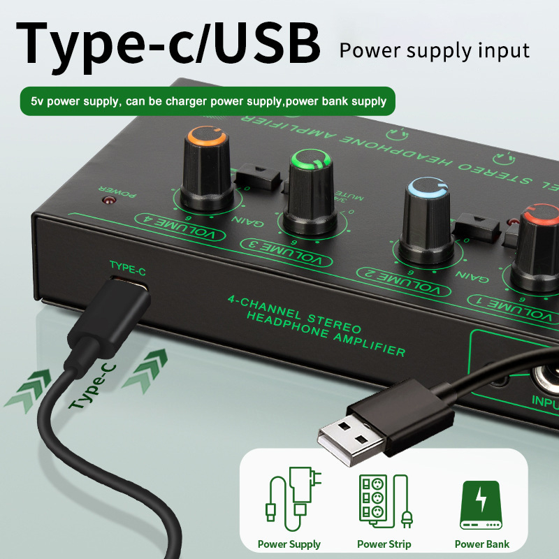 Amplificator pentru căști XTUGA EH04/EH06, 4 canale / 6 canale Monitor, Audio profesional, Carcasă metalică, Intrări 3,5 mm și 6,35 mm