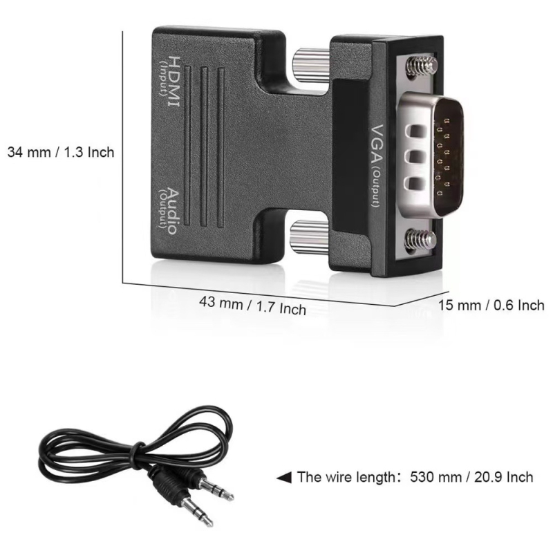 HDMI ženski na VGA muški adapter s audio priključkom za povezivanje računala/prijenosnog računala na monitor ili projektor