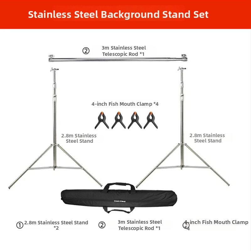 Stativ de fundal din oțel inoxidabil pentru fotografie, stativ telescopic cu 3 secțiuni pentru iluminare, înălțime de lucru 2.8 m, țevi Ø25/30/35 mm, greutate 5.5 kg, marca YIDA