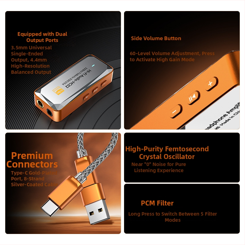 Audio dekódovací kábel s dvojportom 4.4mm/3.5mm a Type-C, strieborné pokovenie, monokrystalické meďové jadro, CE certifikát