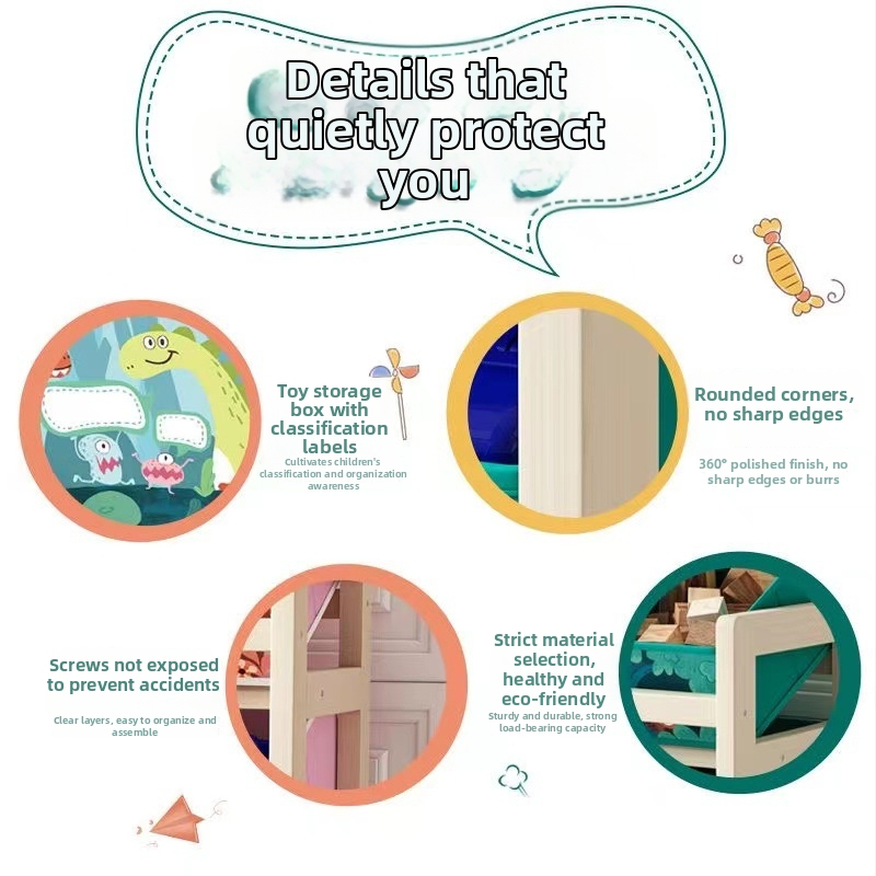 Drevený regál na hračky pre deti – cartoon štýl, Bear Beth, tlač loga k dispozícii, prispôsobenie