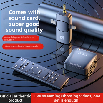 Lavalier mikrofón s integrovanou zvukovou kartou — bezdrôtový klipsový mikrofón pre živé vysielanie na mobile (Bluetooth 5.3, zabudovaná batéria 300–500 mAh, výdrž 6–8 h, frekvenčný rozsah 60 Hz–15 kHz)