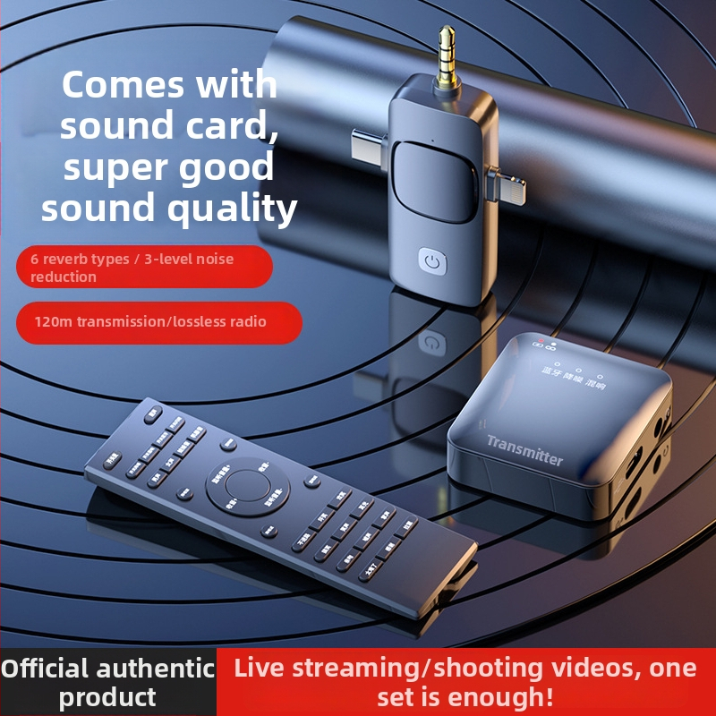 Lavalier mikrofón s integrovanou zvukovou kartou — bezdrôtový klipsový mikrofón pre živé vysielanie na mobile (Bluetooth 5.3, zabudovaná batéria 300–500 mAh, výdrž 6–8 h, frekvenčný rozsah 60 Hz–15 kHz)