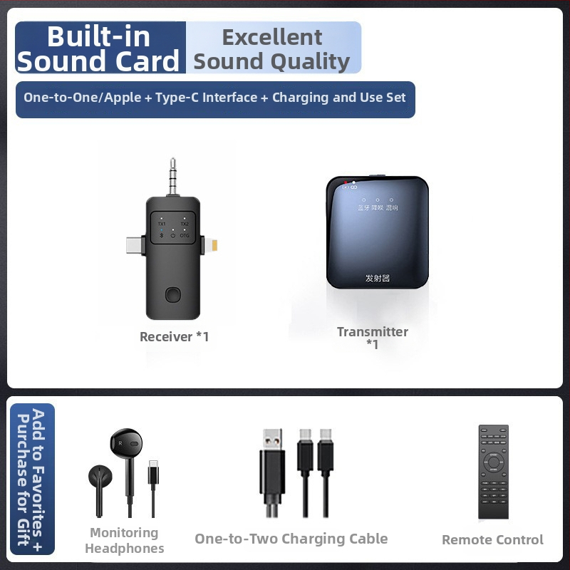 Lavalier mikrofón s integrovanou zvukovou kartou — bezdrôtový klipsový mikrofón pre živé vysielanie na mobile (Bluetooth 5.3, zabudovaná batéria 300–500 mAh, výdrž 6–8 h, frekvenčný rozsah 60 Hz–15 kHz)